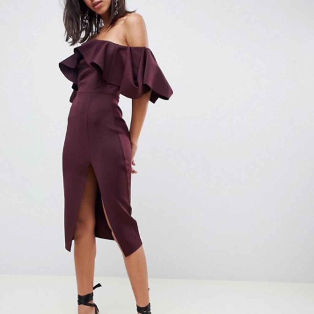 ASOS DESIGN Extreme ruffle bardot midi dress